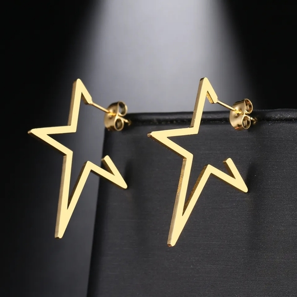 Geometric Big Star Stud Earrings - Picture 2 of 5